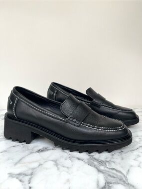 Aquatalia Sofie Black Leather Lug Sole Loafers Shoes Ultralight Italy 10
